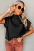 Ribbed Mock Neck Patch Pocket Drop Shoulder Short Sleeve Sweater